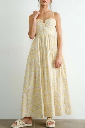 Delia Yellow Floral Cotton Maxi Dress