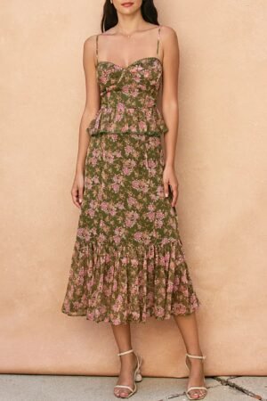 Hannah Ruffled Green Floral Dress