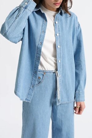 Haven Railroad Stripe Denim Button-Up by Daze