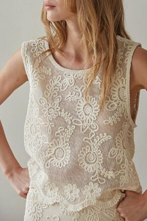 Mabel Cotton Cord Appliqué Lace Top
