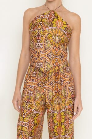 Mishka Chartreuse Paisley Scarf Top