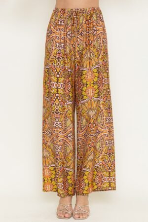 Mishka Chartreuse Paisley Wide-Leg Pants