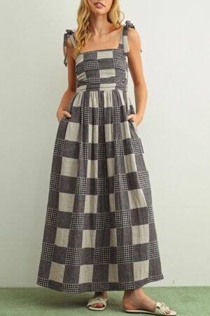 Morgan Navy Checkered Cotton Dress