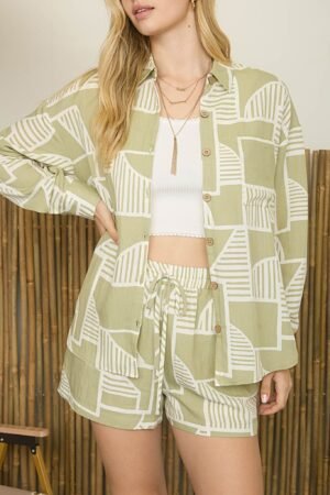 Porto Sage + Ivory Print Button-Up Shirt