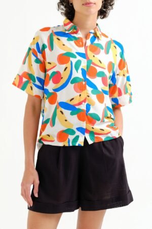 Rue Tropical Fruit Print Button-Up Shirt
